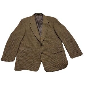 Farah Tweed Jacket‎ Brown Checkered Pattern Blazer Wool Blend Mens 46R 2 Button